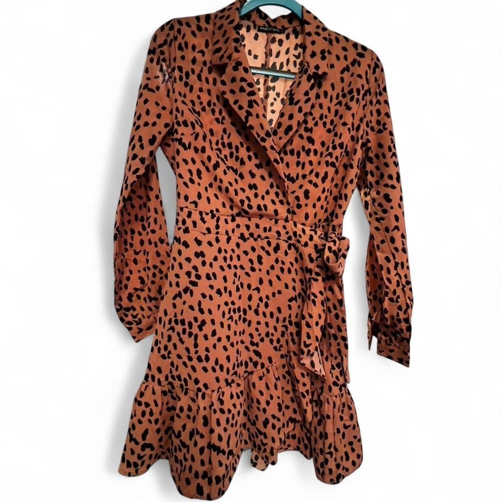 Nasty Gal Wrap Mini Dress Women's Large Animal Print Preppy Date Night Chic
